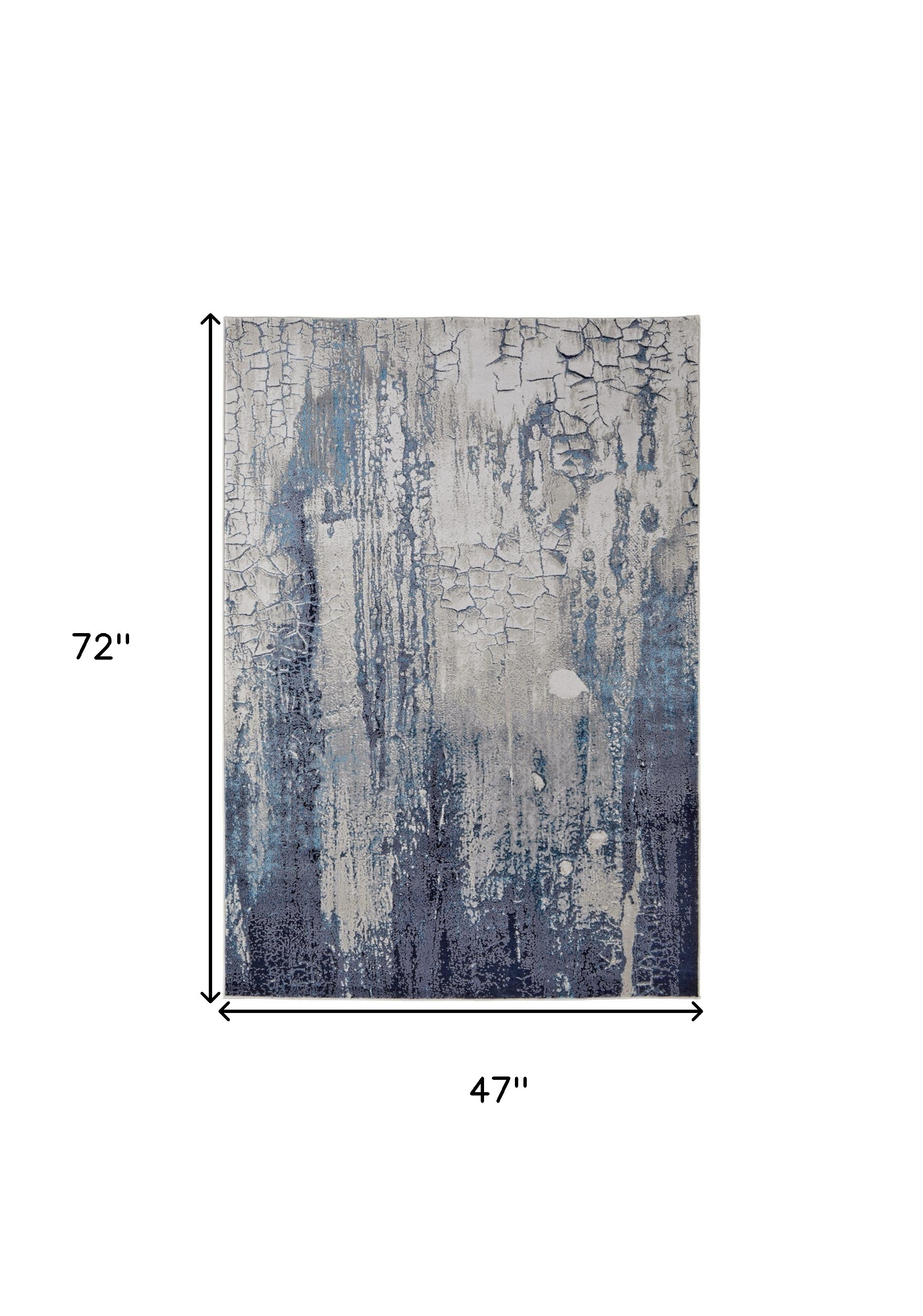 4" X 6" Ivory and Blue Abstract Power Loom Distressed Non Skid Area Rug