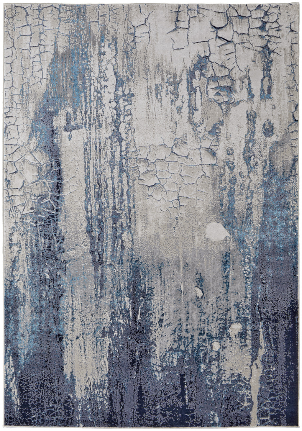 5' X 8' Ivory Blue And Black Abstract Power Loom Distressed Area Rug-513935-1