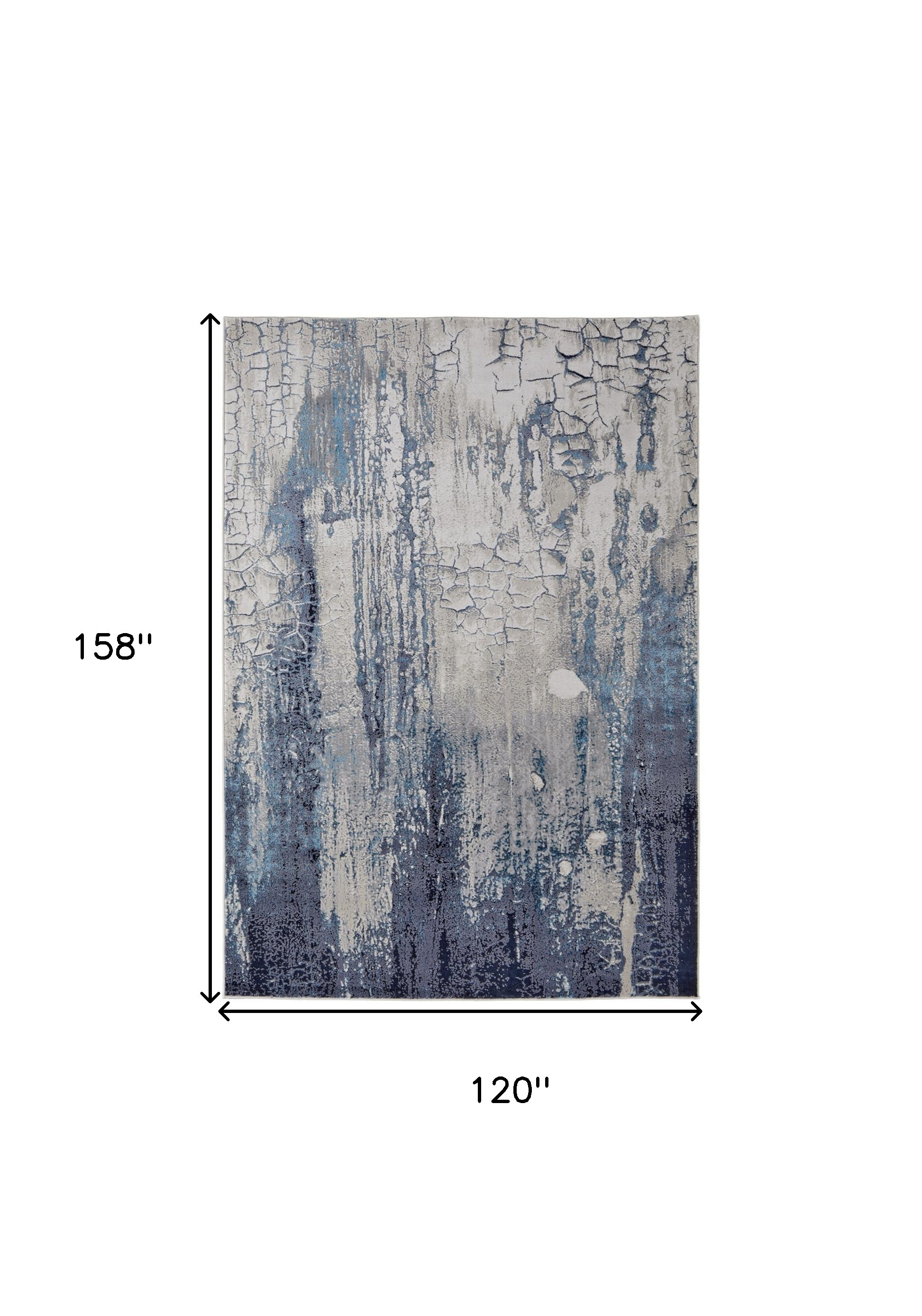 10" X 13" Ivory Blue And Black Abstract Power Loom Distressed Area Rug