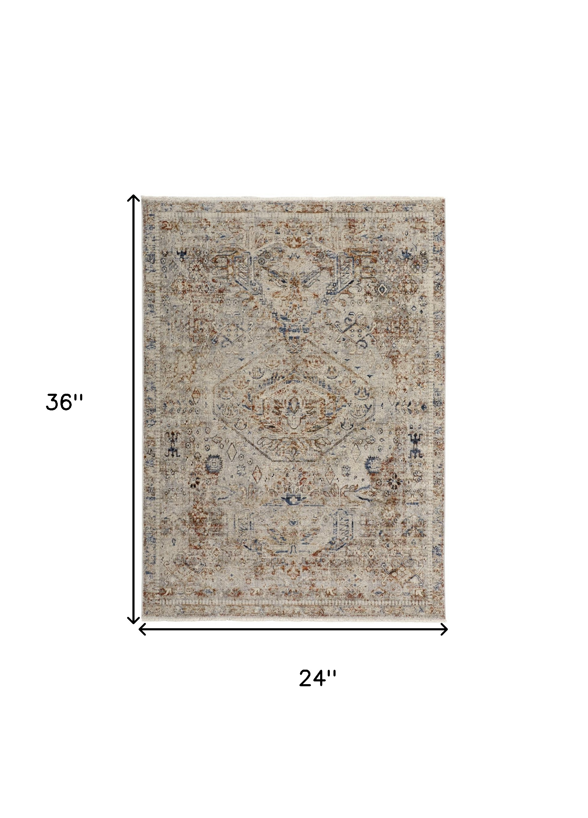 2" X 3" Tan Orange And Red Floral Power Loom Distressed Area Rug With Fringe