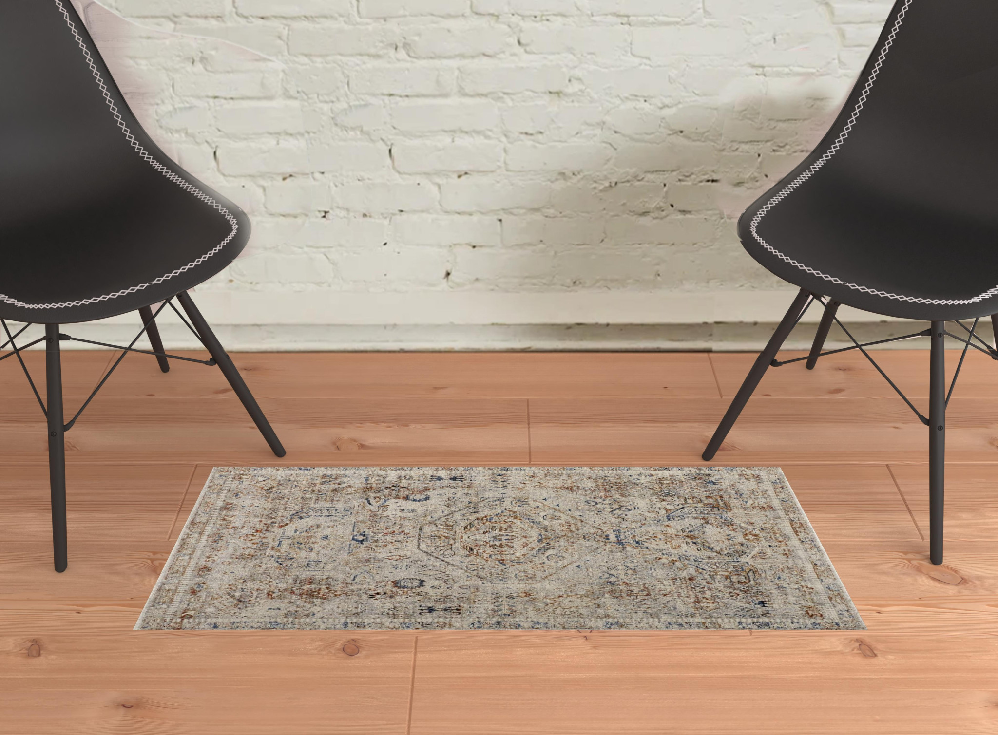 2" X 3" Tan Orange And Red Floral Power Loom Distressed Area Rug With Fringe