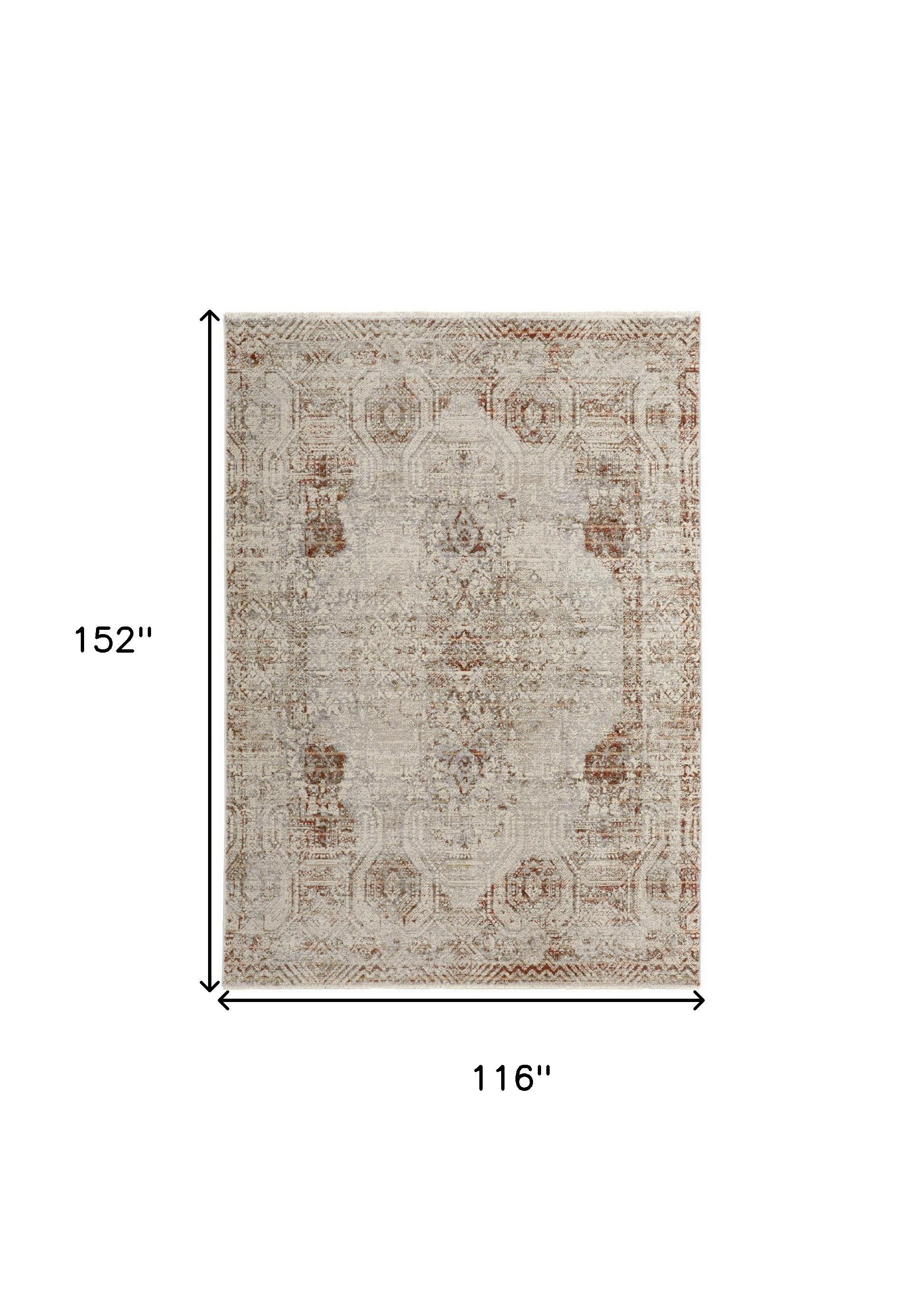 10" X 13" Tan Ivory And Orange Floral Power Loom Distressed Area Rug With Fringe