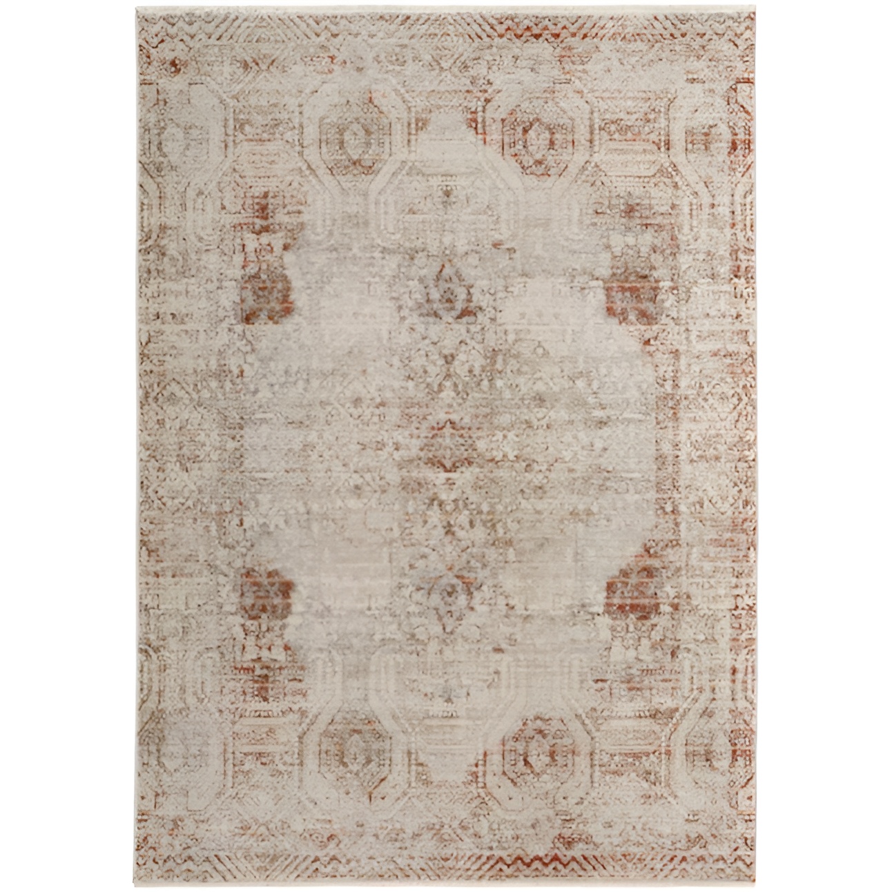 2" X 3" Tan Ivory And Orange Floral Power Loom Distressed Area Rug With Fringe