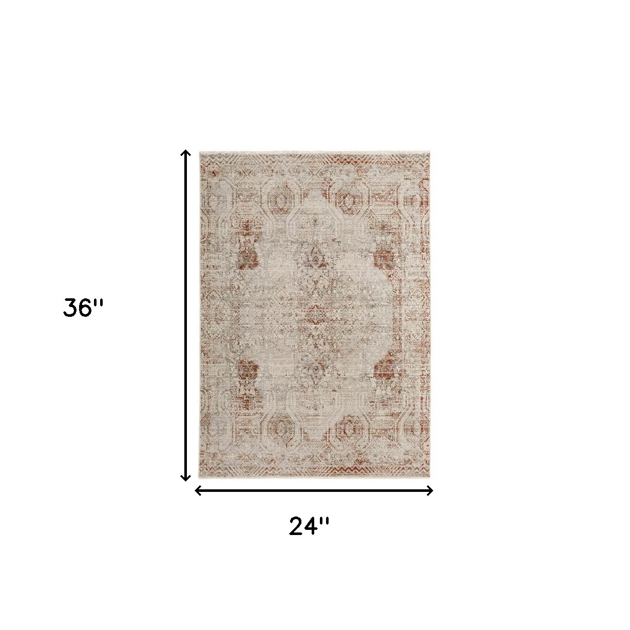 2" X 3" Tan Ivory And Orange Floral Power Loom Distressed Area Rug With Fringe
