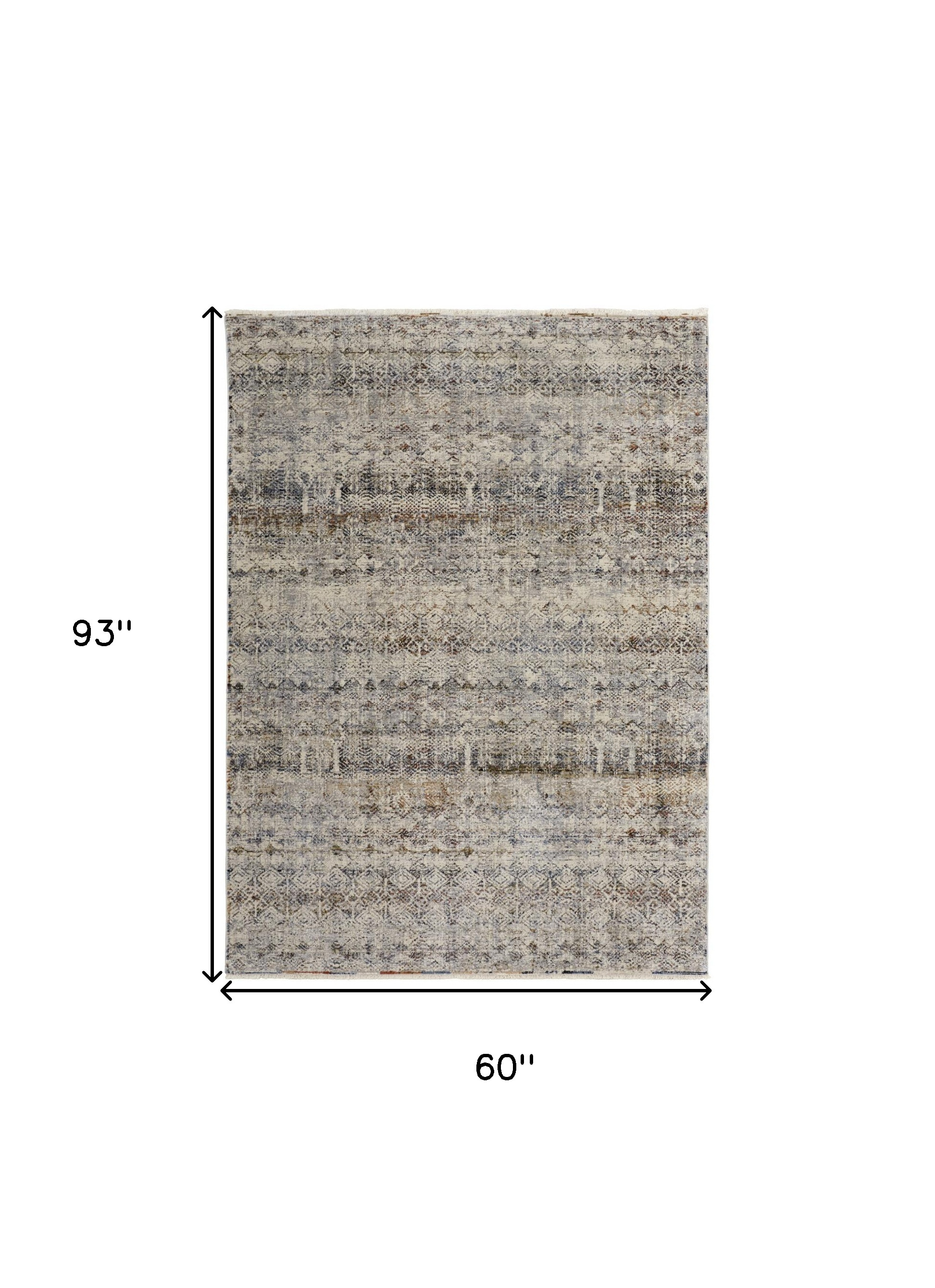 5" X 8" Tan and Ivory Geometric Power Loom Distressed Non Skid Area Rug With Fringe
