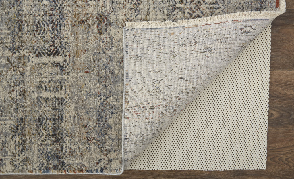 5" X 8" Tan and Ivory Geometric Power Loom Distressed Non Skid Area Rug With Fringe