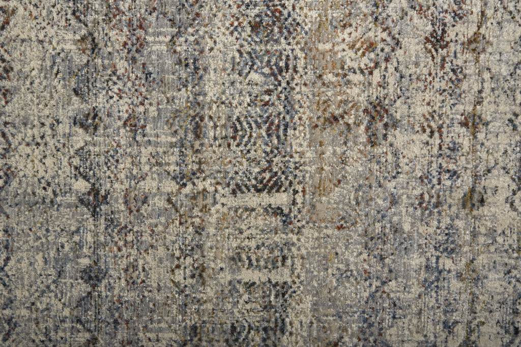 5" X 8" Tan and Ivory Geometric Power Loom Distressed Non Skid Area Rug With Fringe