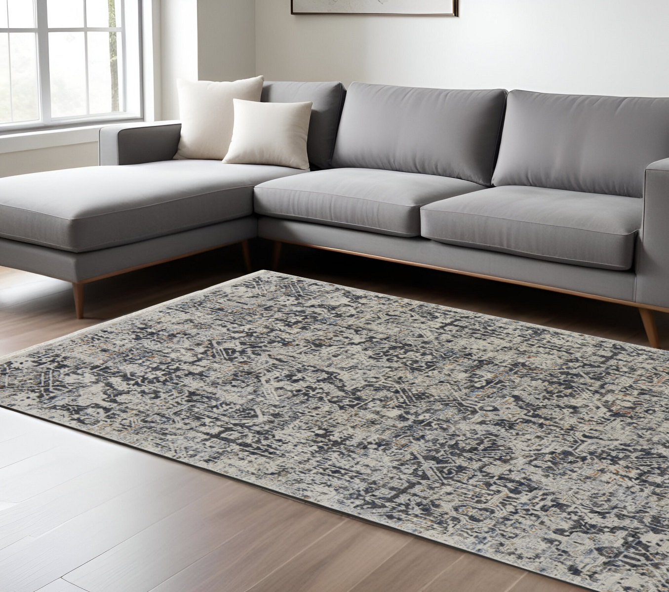 8' X 10' Gray and Ivory Abstract Power Loom Distressed Non Skid Area Rug With Fringe-514007-1