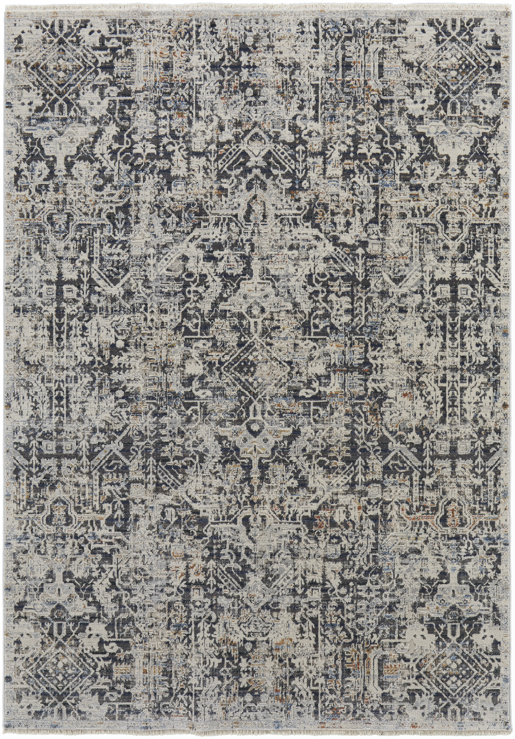 2' X 3' Ivory Gray And Taupe Abstract Power Loom Distressed Area Rug With Fringe-514013-1