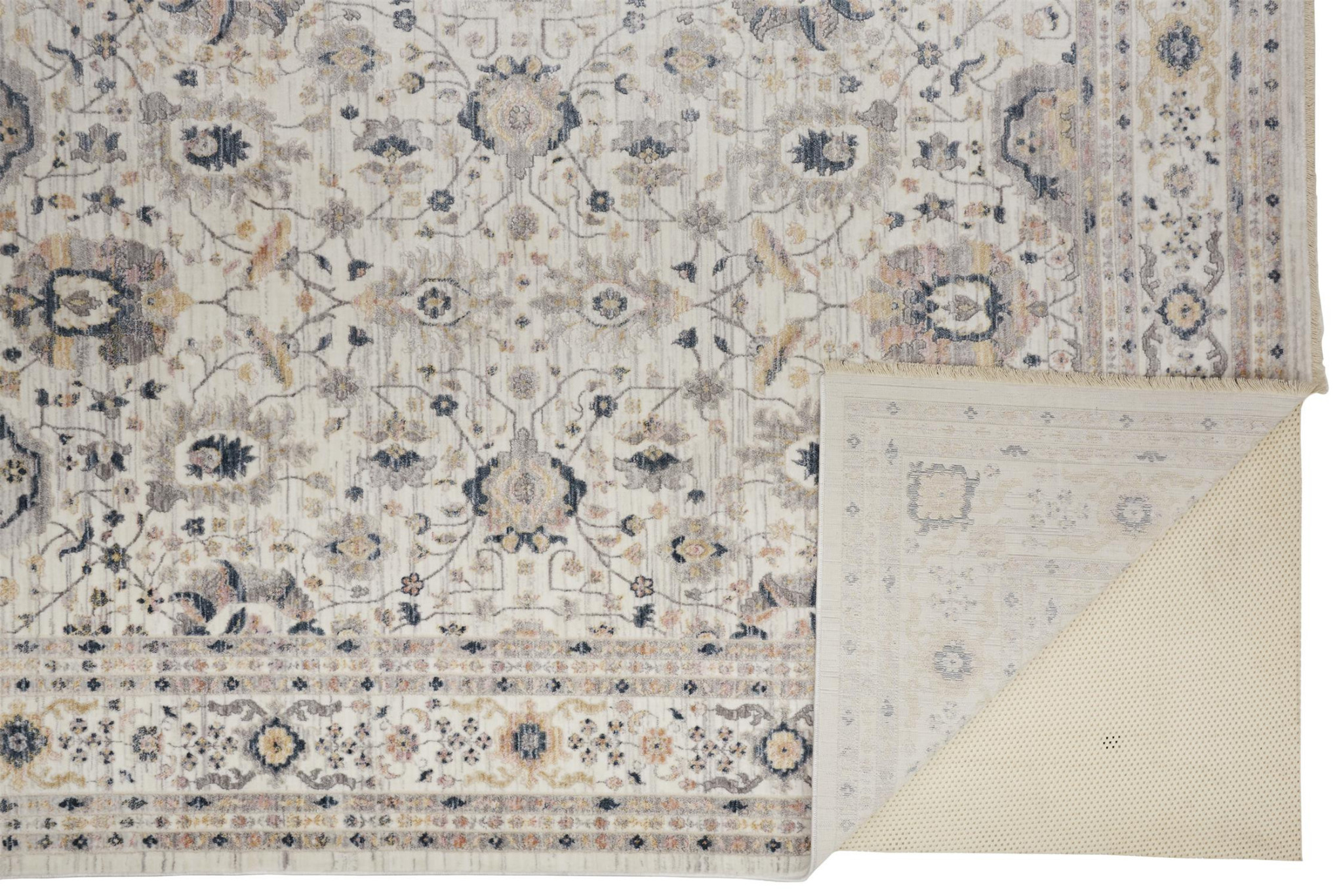 2' X 3' Tan Ivory And Blue Floral Stain Resistant Area Rug-514087-1