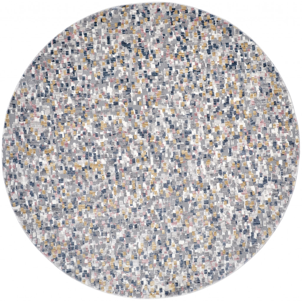 6' Taupe Tan And Orange Round Abstract Stain Resistant Area Rug-514092-1