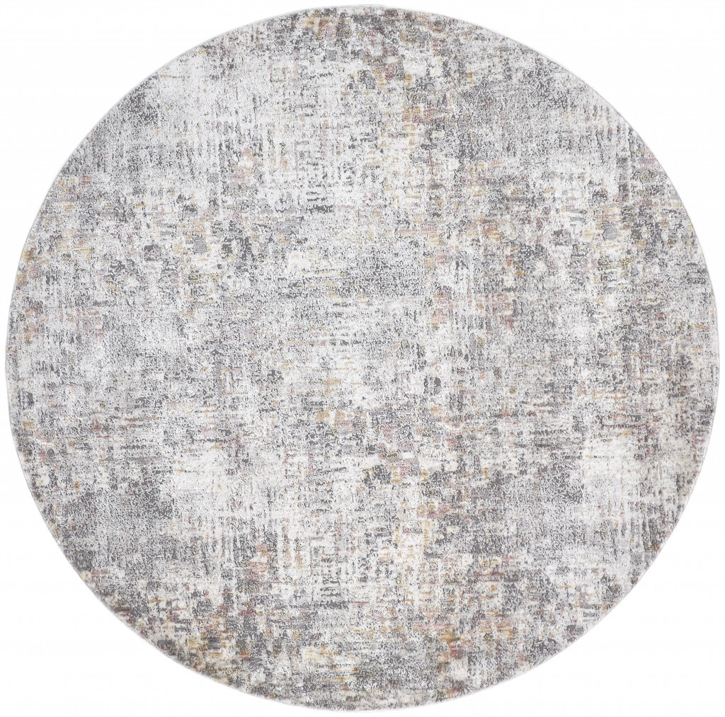 6' Ivory Tan And Taupe Round Abstract Stain Resistant Area Rug-514099-1
