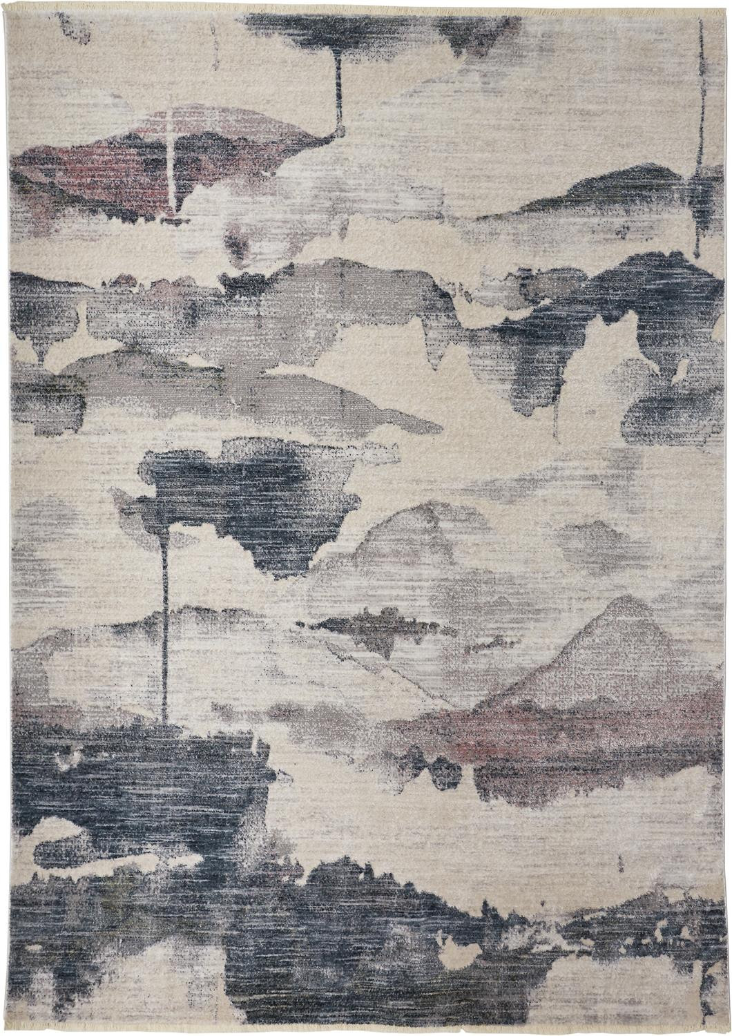 9' X 13' Ivory Blue And Pink Abstract Stain Resistant Area Rug-514104-1