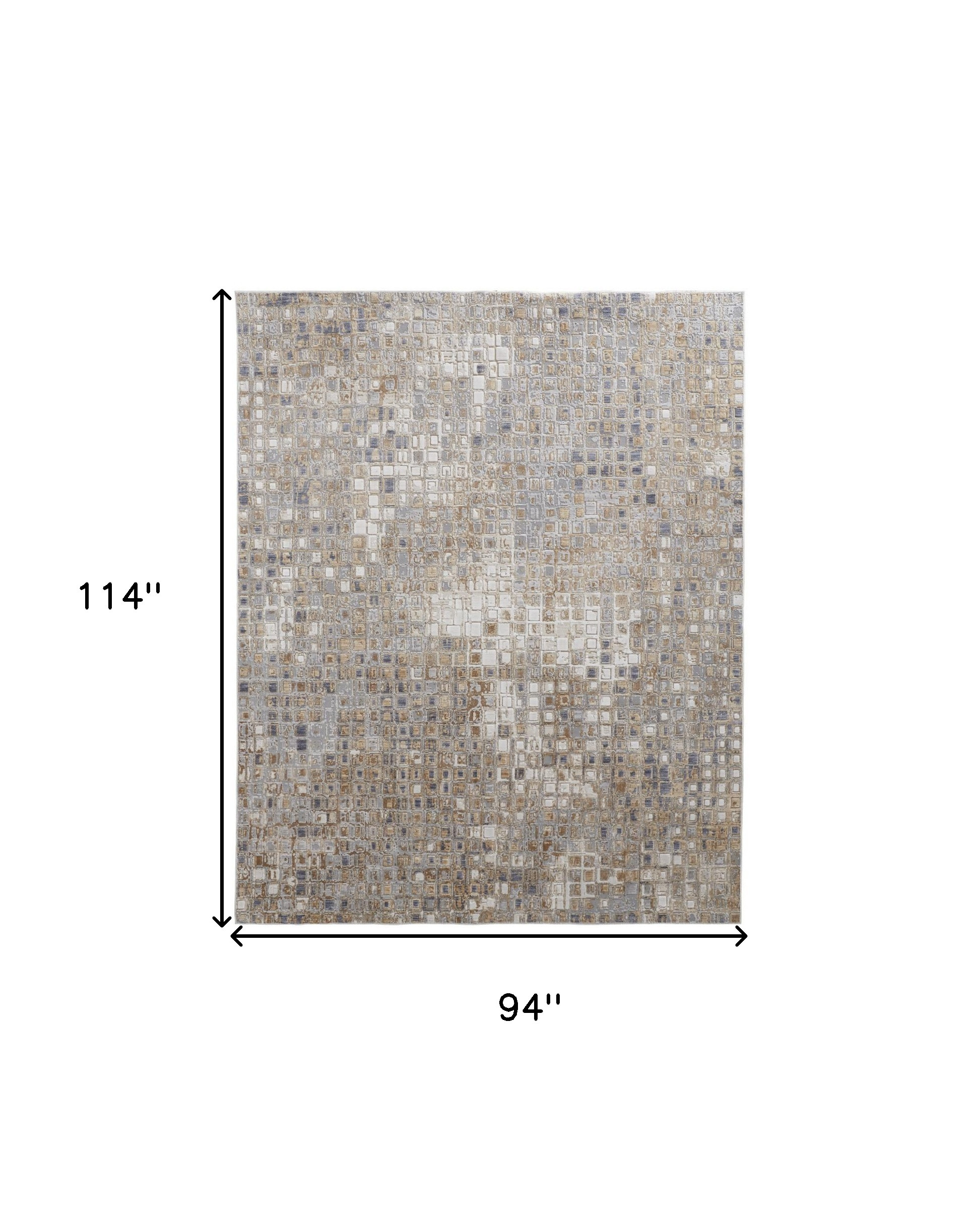 8" X 10" Tan Ivory And Blue Geometric Power Loom Distressed Area Rug