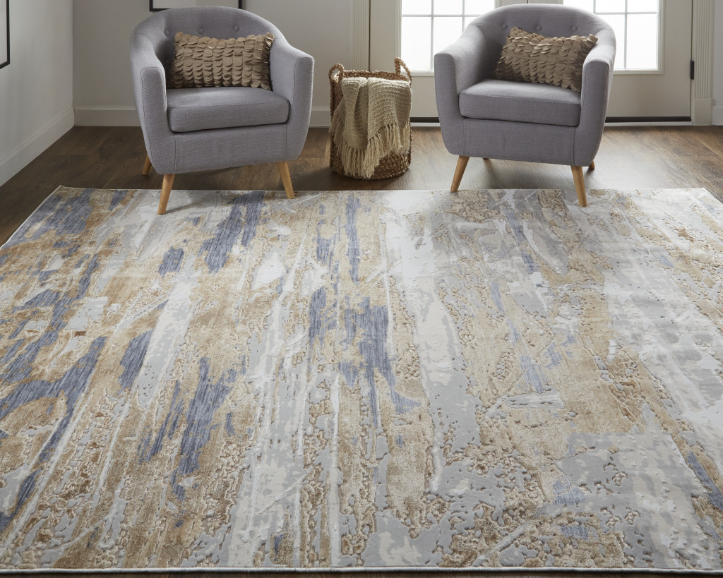 4" X 6" Tan Orange And Ivory Abstract Power Loom Distressed Area Rug