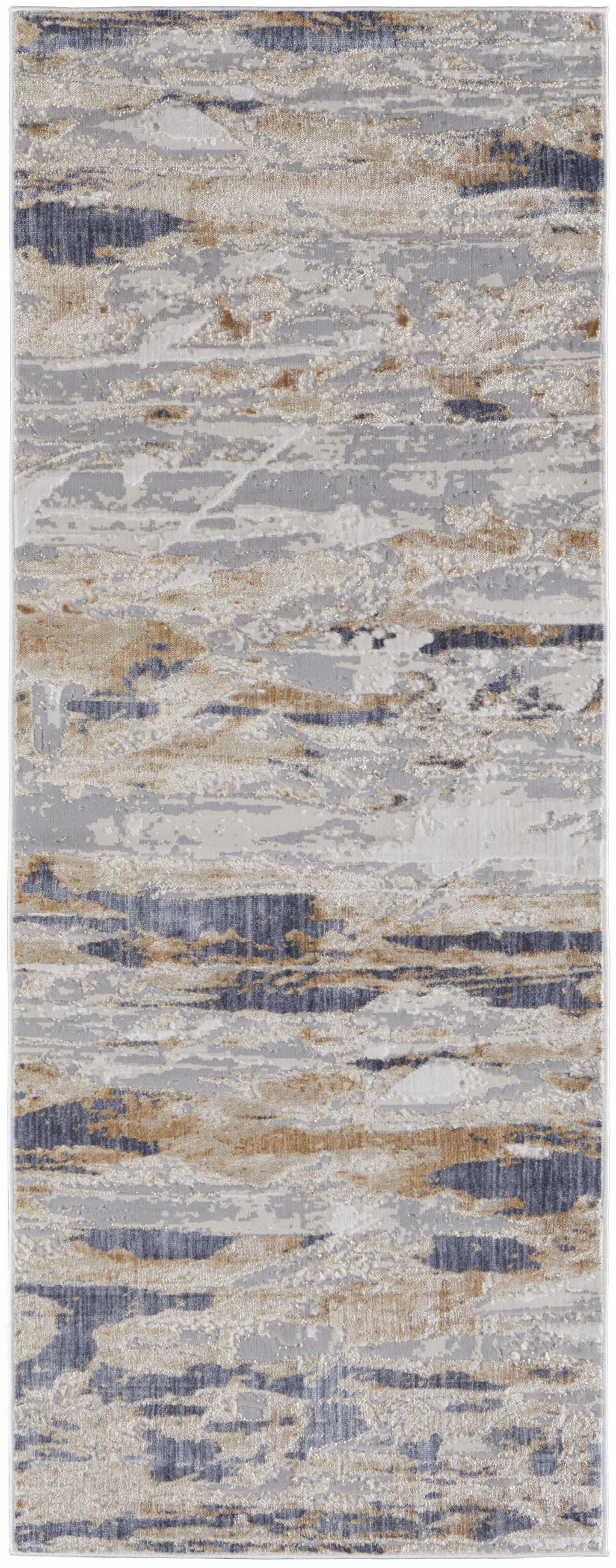 12" Tan Orange And Ivory Abstract Power Loom Distressed Runner Rug