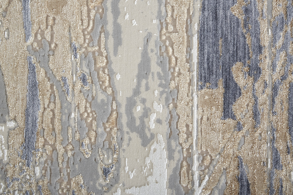12" Tan Orange And Ivory Abstract Power Loom Distressed Runner Rug
