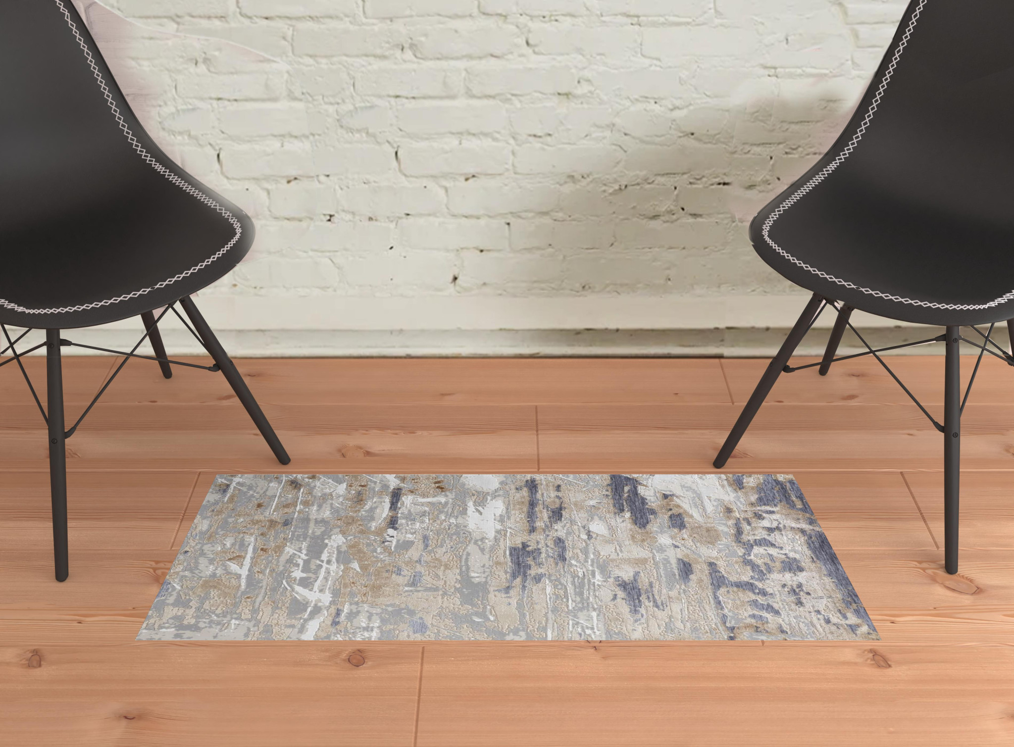 2" X 3" Tan Orange And Ivory Abstract Power Loom Distressed Area Rug