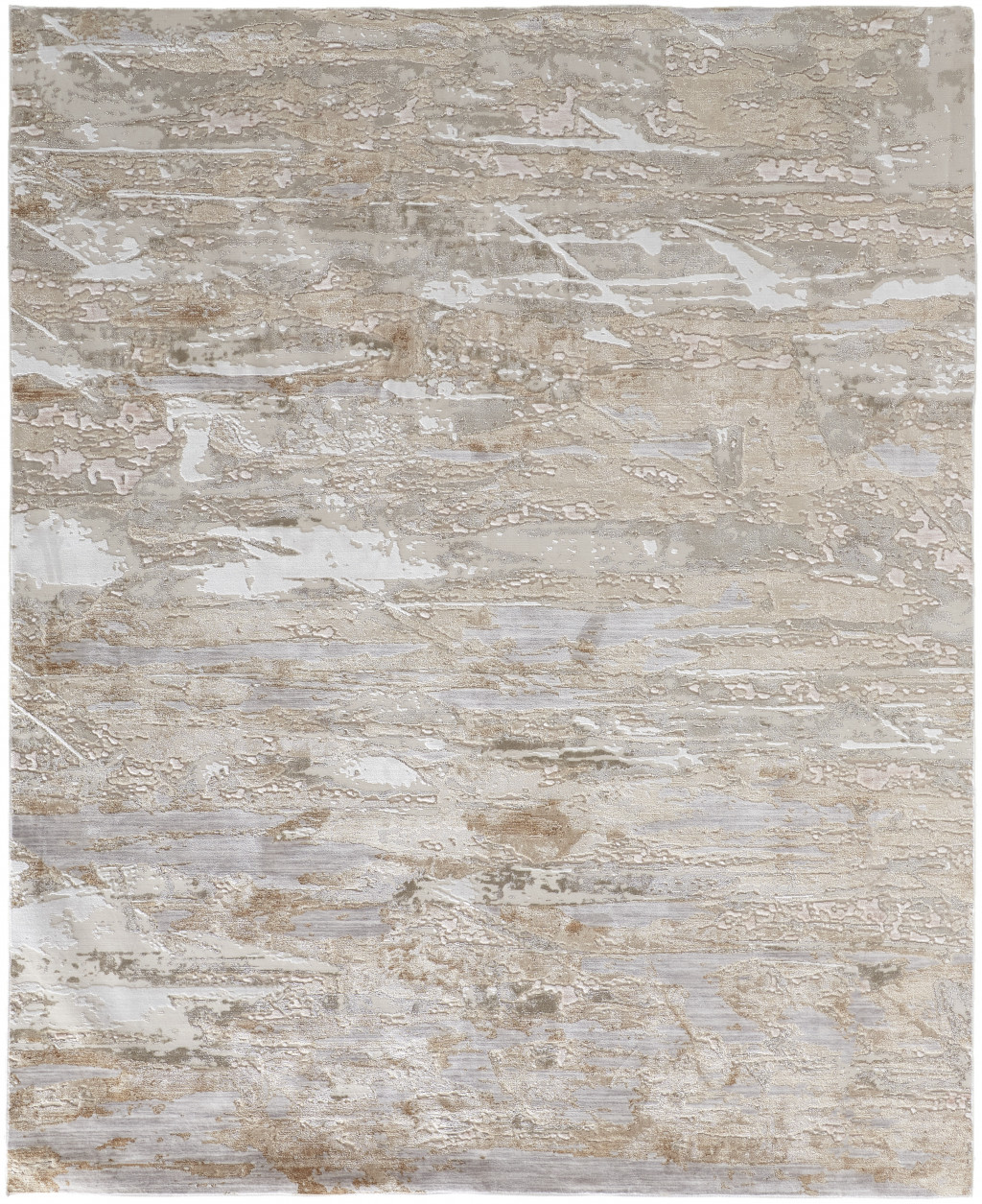 8" X 10" Tan And Ivory Abstract Power Loom Distressed Area Rug