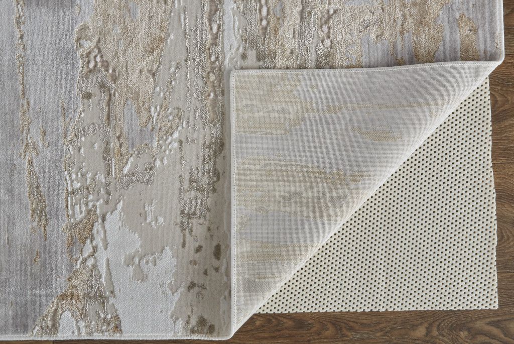 8" X 10" Tan And Ivory Abstract Power Loom Distressed Area Rug