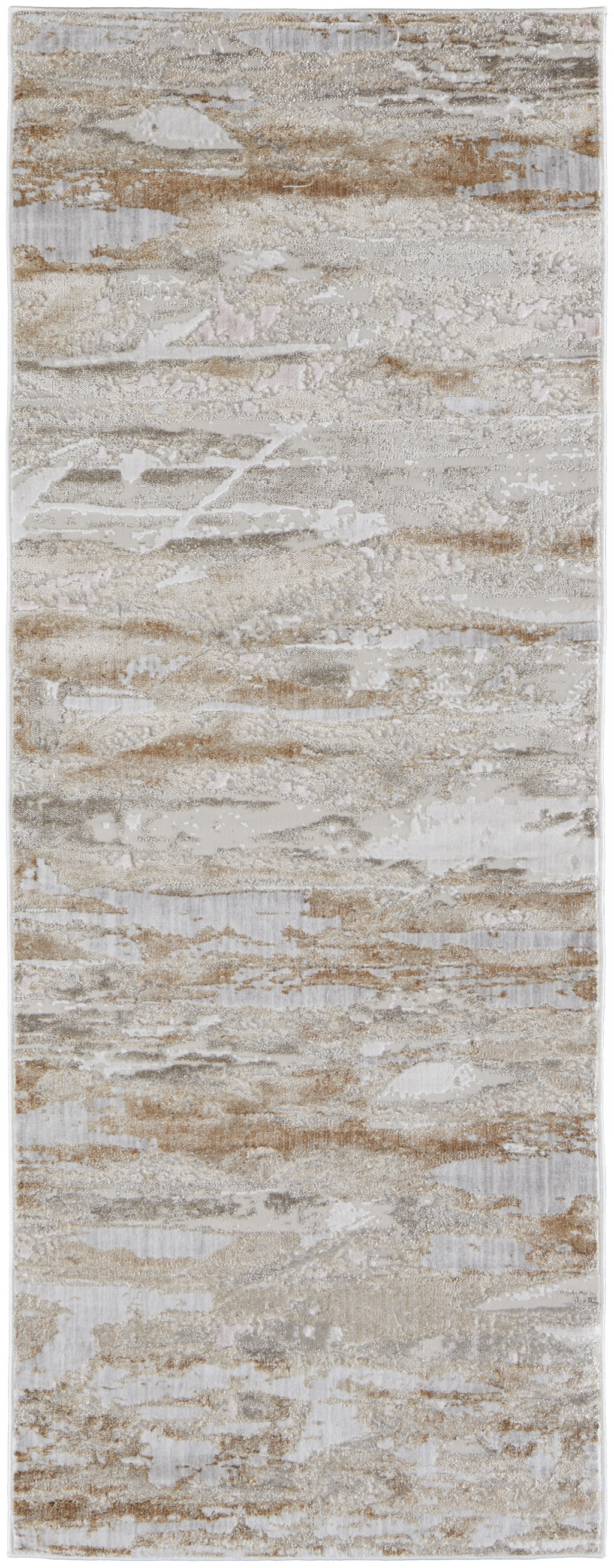 12' Tan And Ivory Abstract Power Loom Distressed Runner Rug-514146-1