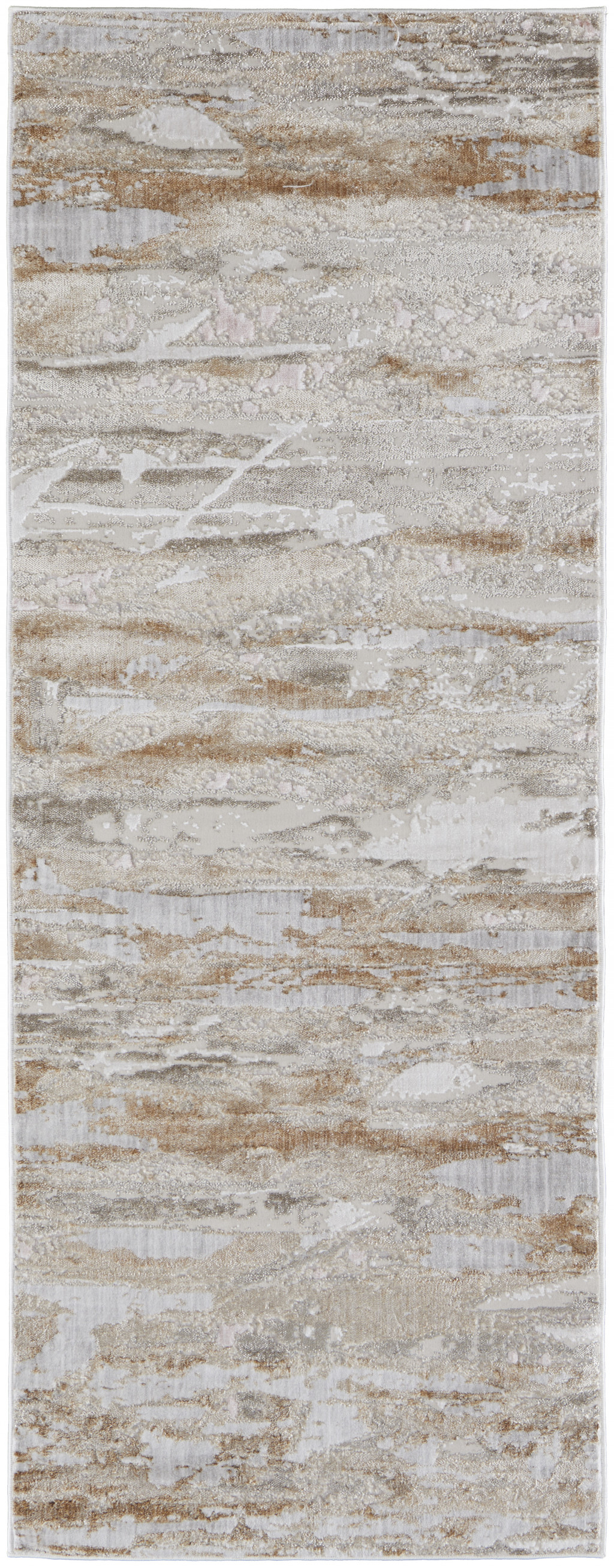 12" Tan And Ivory Abstract Power Loom Distressed Runner Rug