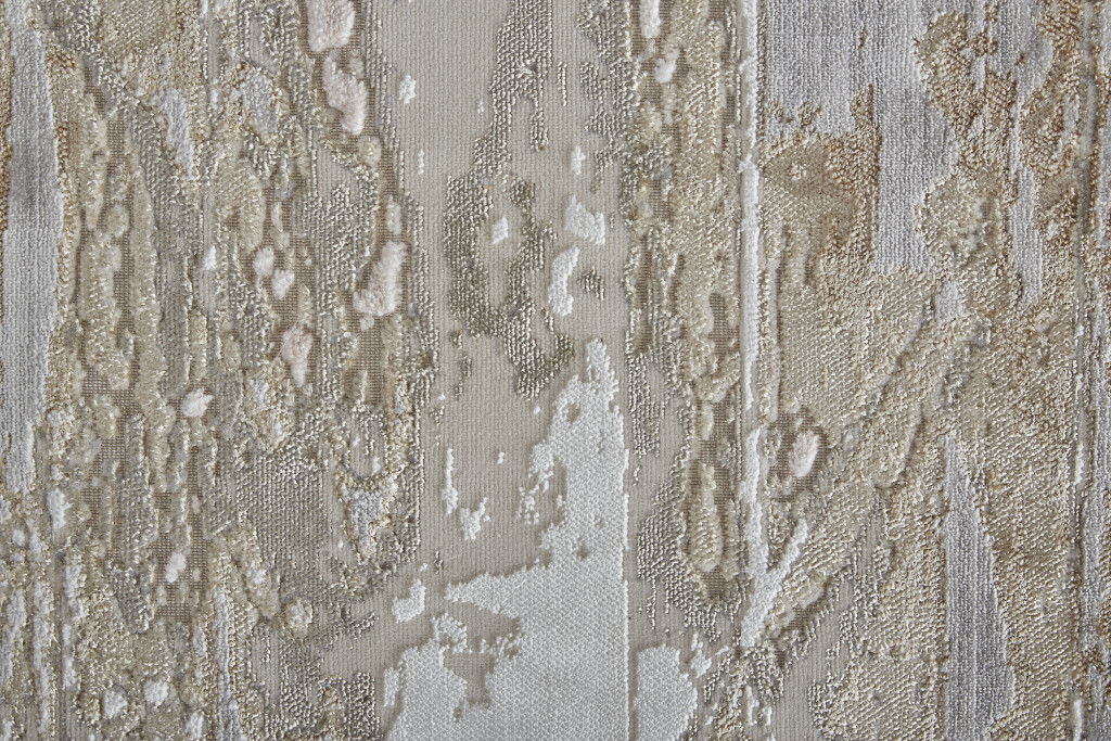12" Tan And Ivory Abstract Power Loom Distressed Runner Rug