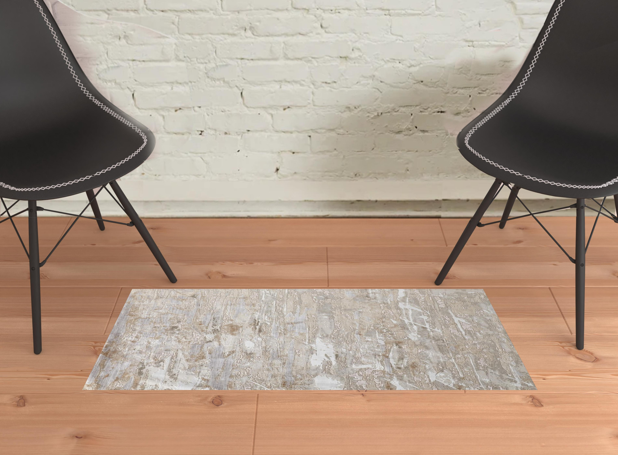 2" X 3" Tan And Ivory Abstract Power Loom Distressed Area Rug