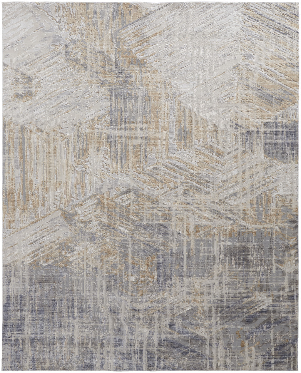 5" X 8" Tan Ivory And Gray Abstract Power Loom Distressed Area Rug