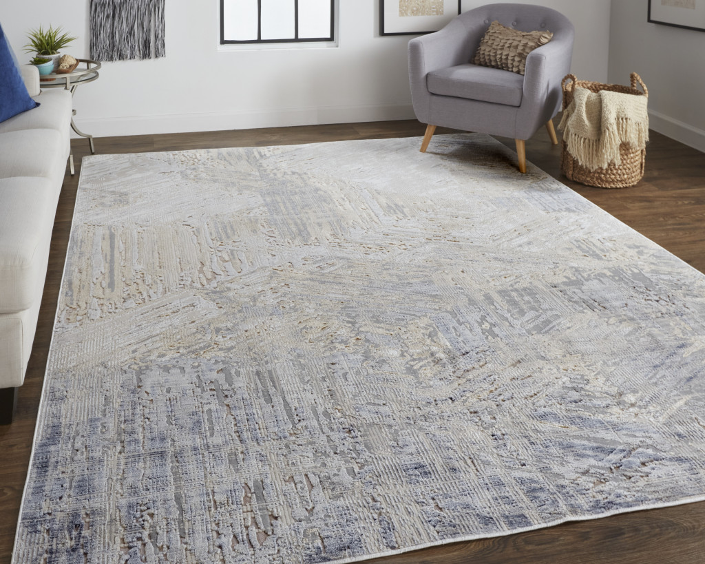 5" X 8" Tan Ivory And Gray Abstract Power Loom Distressed Area Rug