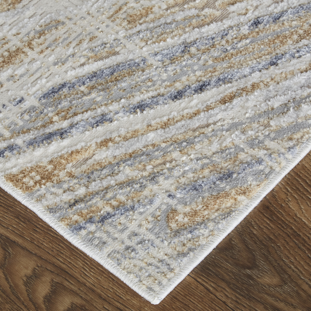5" X 8" Tan Ivory And Gray Abstract Power Loom Distressed Area Rug