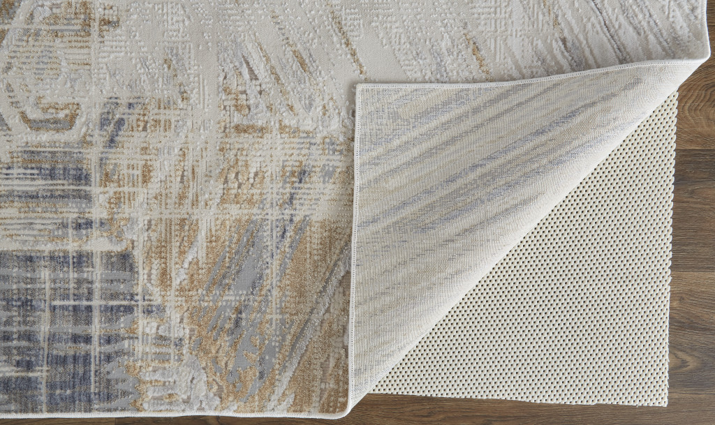 5" X 8" Tan Ivory And Gray Abstract Power Loom Distressed Area Rug