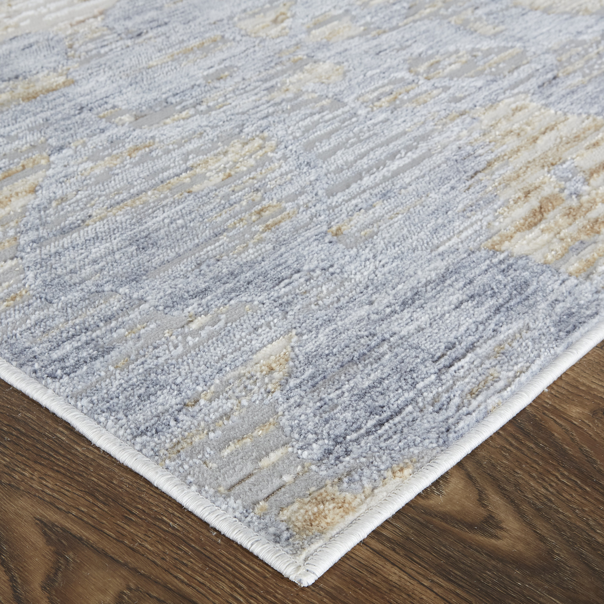 4" X 6" Tan Ivory And Blue Abstract Power Loom Distressed Area Rug