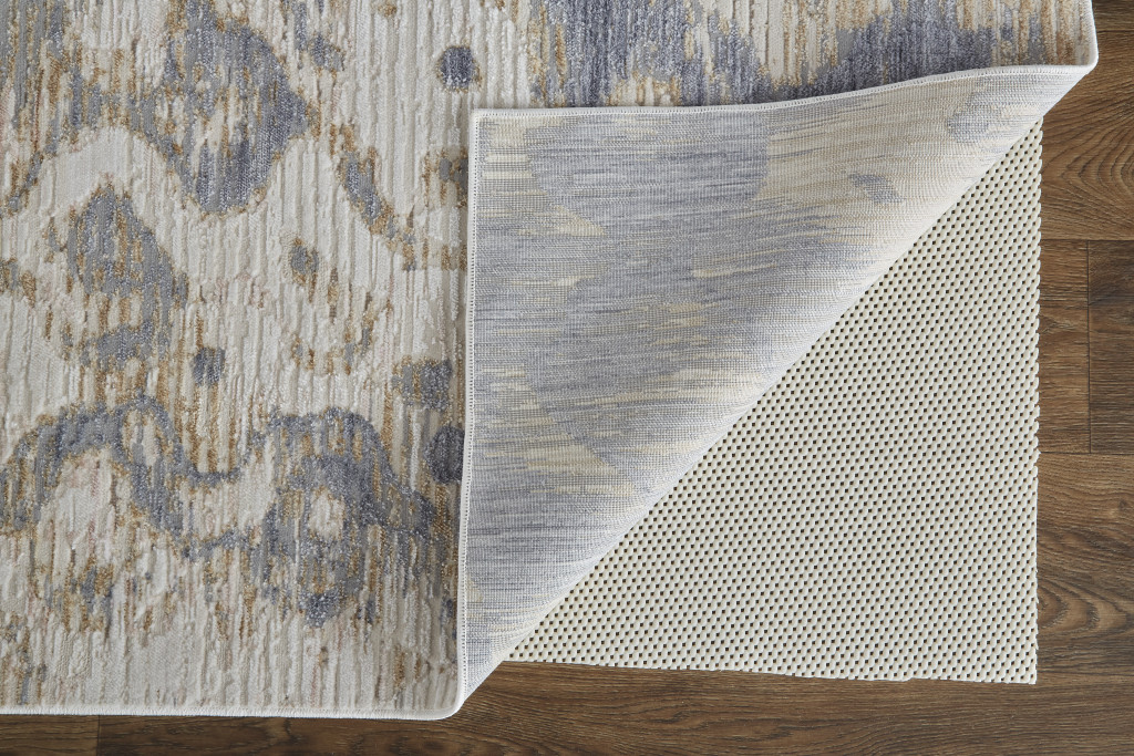 4" X 6" Tan Ivory And Blue Abstract Power Loom Distressed Area Rug