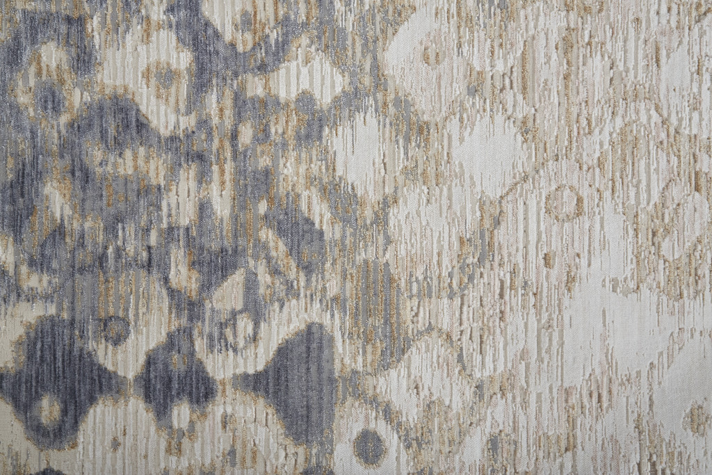10" Tan and Ivory Abstract Power Loom Distressed Non Skid Runner Rug