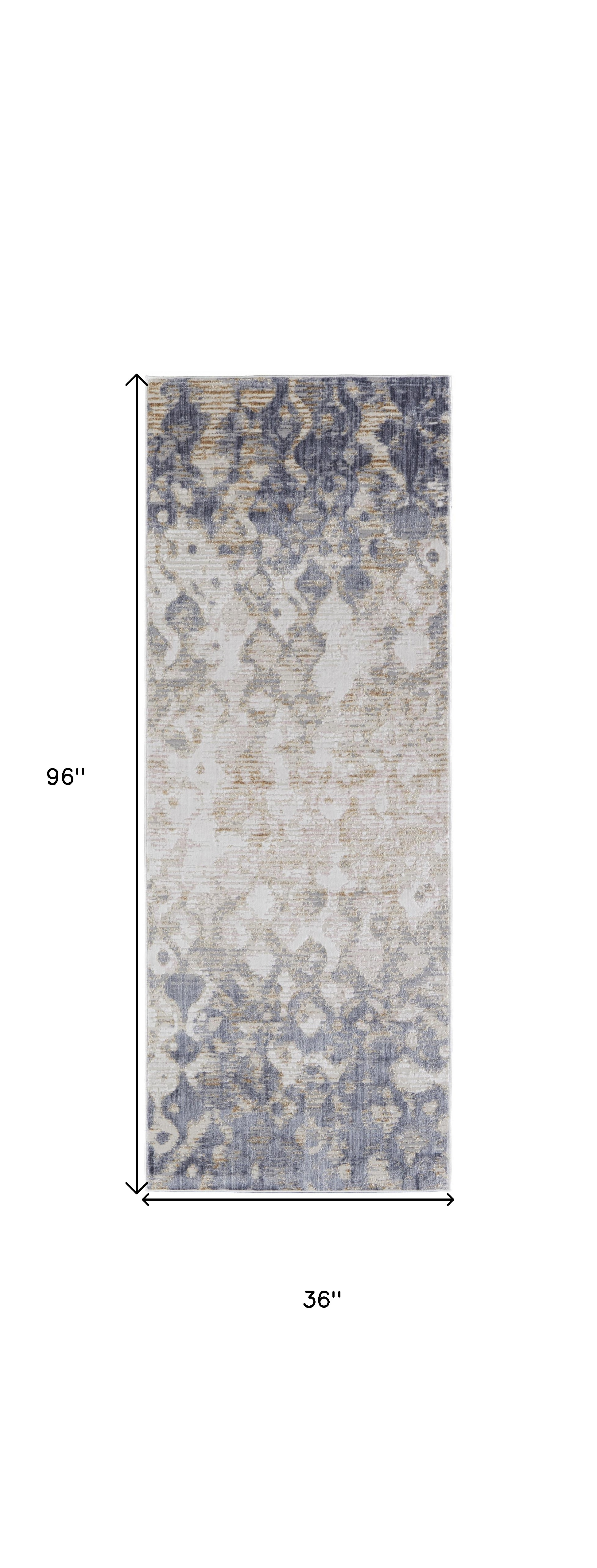 8" Tan Ivory And Blue Abstract Power Loom Distressed Runner Rug