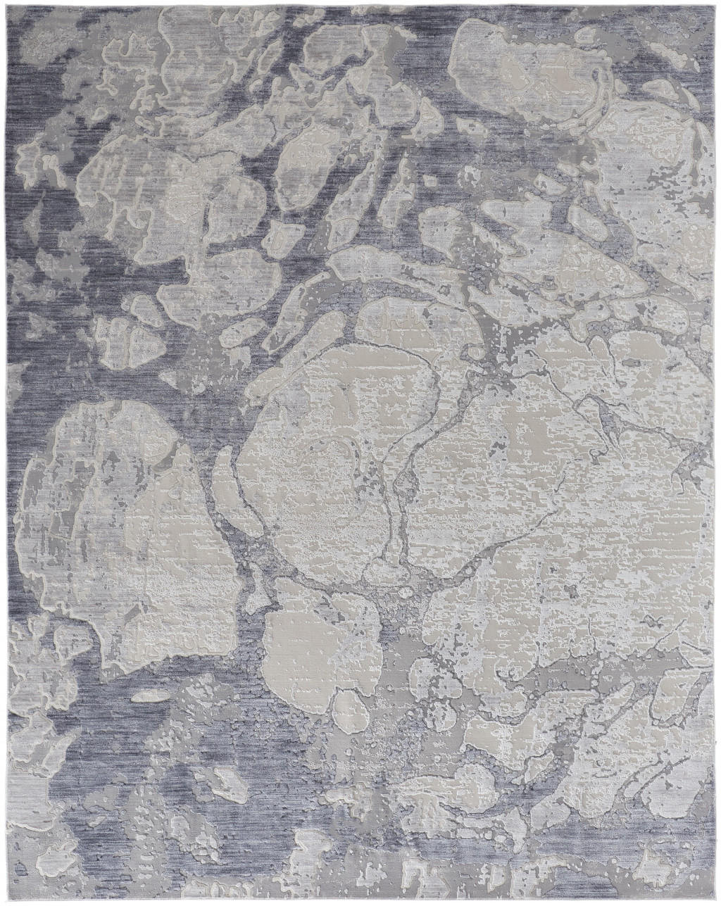 5" X 8" Ivory And Blue Abstract Power Loom Distressed Area Rug
