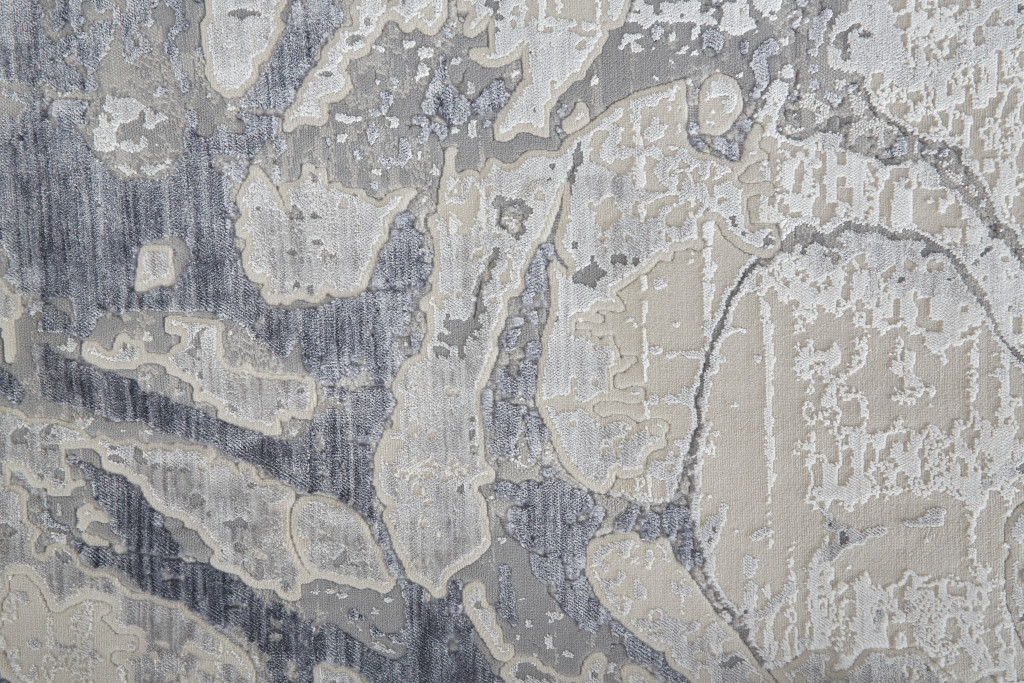 8" Ivory And Blue Abstract Power Loom Distressed Runner Rug