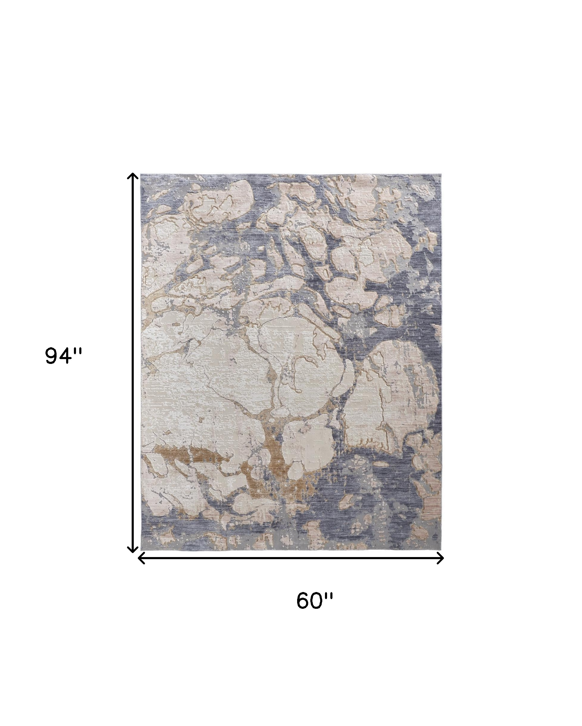 5" X 8" Tan And Blue Abstract Power Loom Distressed Area Rug