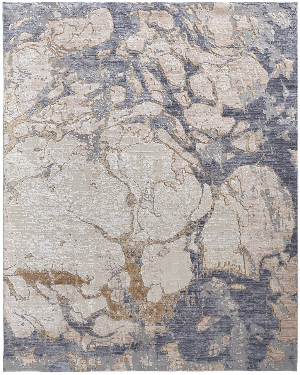 8" X 10" Tan and Blue Abstract Power Loom Distressed Non Skid Area Rug