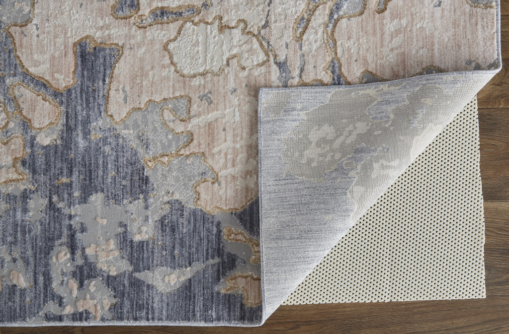 8" X 10" Tan and Blue Abstract Power Loom Distressed Non Skid Area Rug