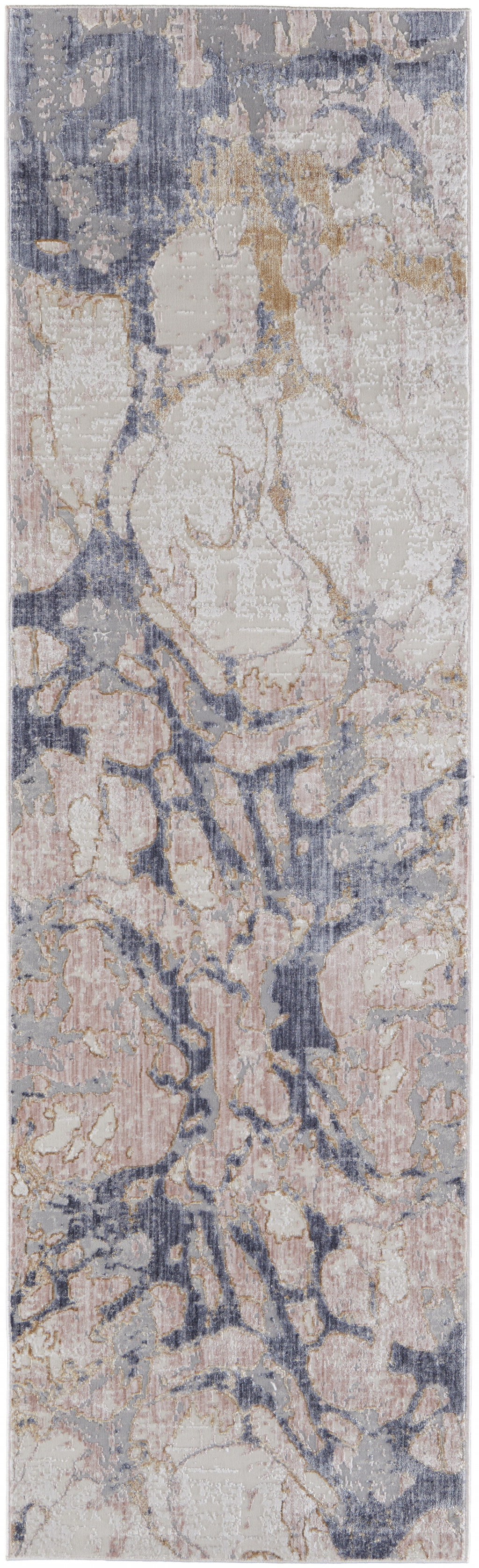 10" Tan and Blue Abstract Power Loom Distressed Non Skid Runner Rug
