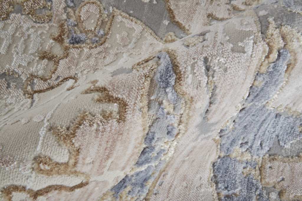 10" Tan and Blue Abstract Power Loom Distressed Non Skid Runner Rug
