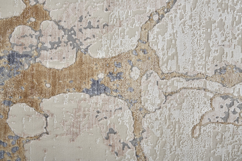 8" Tan And Blue Abstract Power Loom Distressed Runner Rug
