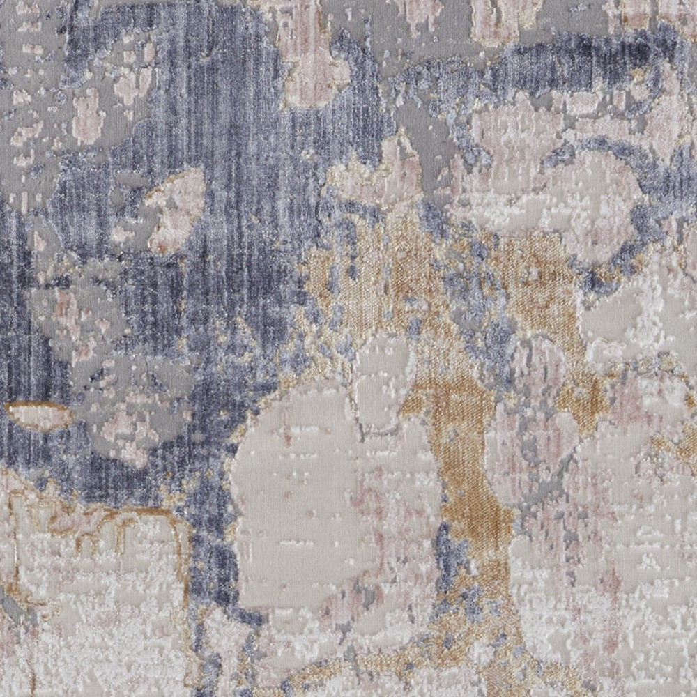 12" Beige and Blue Abstract Power Loom Distressed Runner Rug