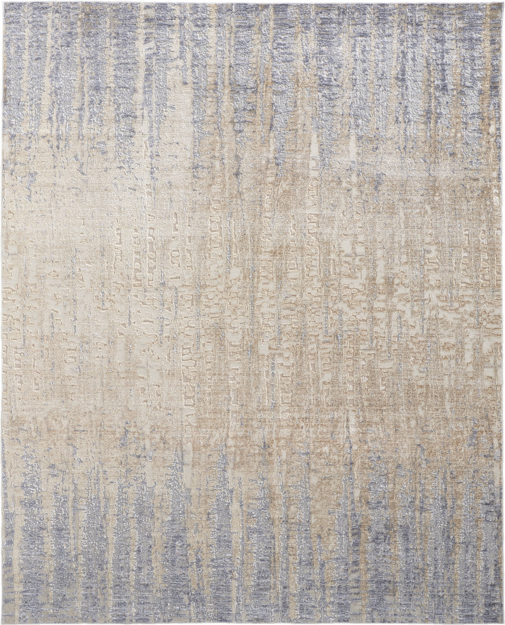 5' X 8' Tan Brown And Blue Abstract Power Loom Distressed Area Rug-514186-1