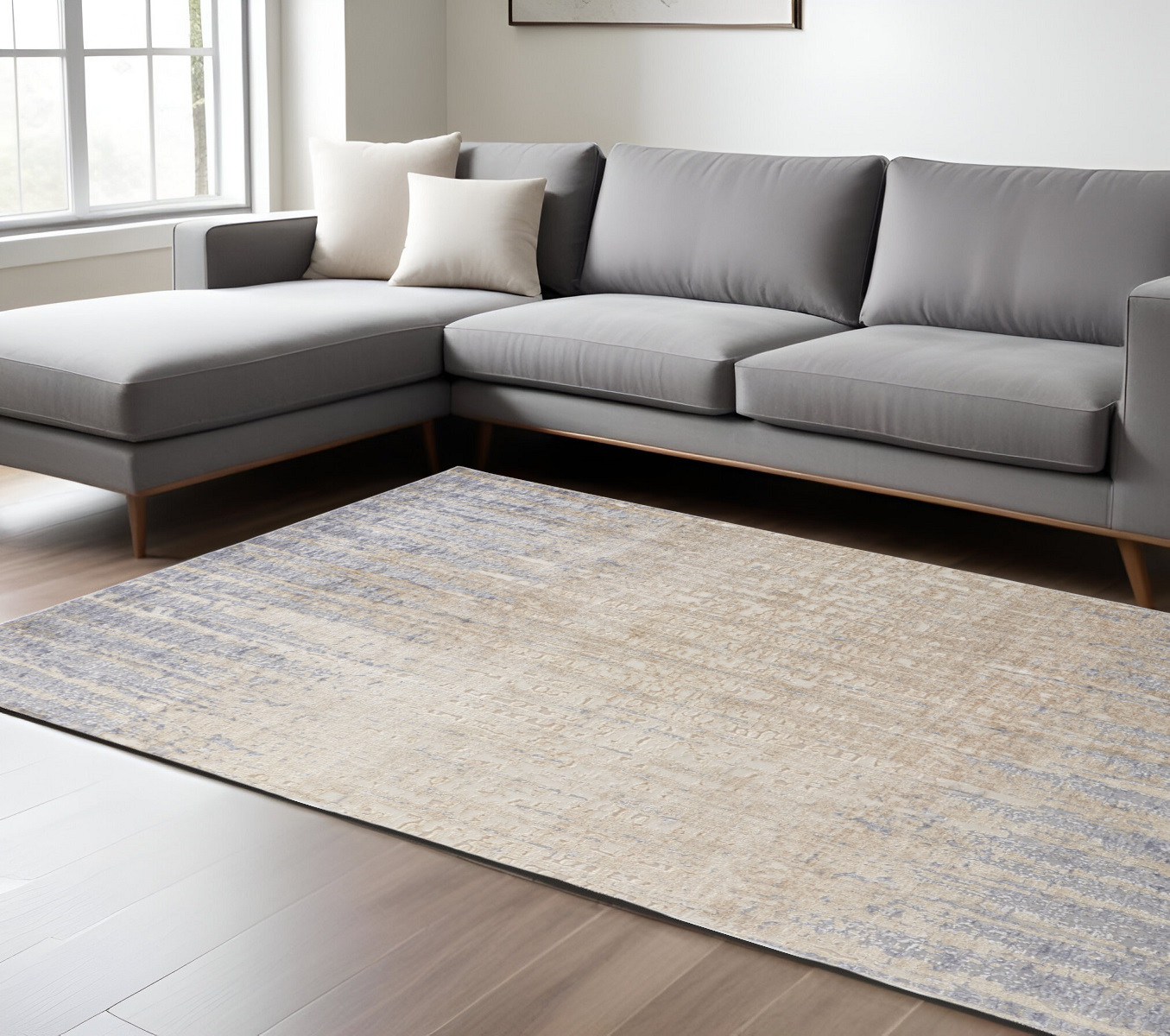 8" X 10" Tan and Brown Abstract Power Loom Distressed Non Skid Area Rug