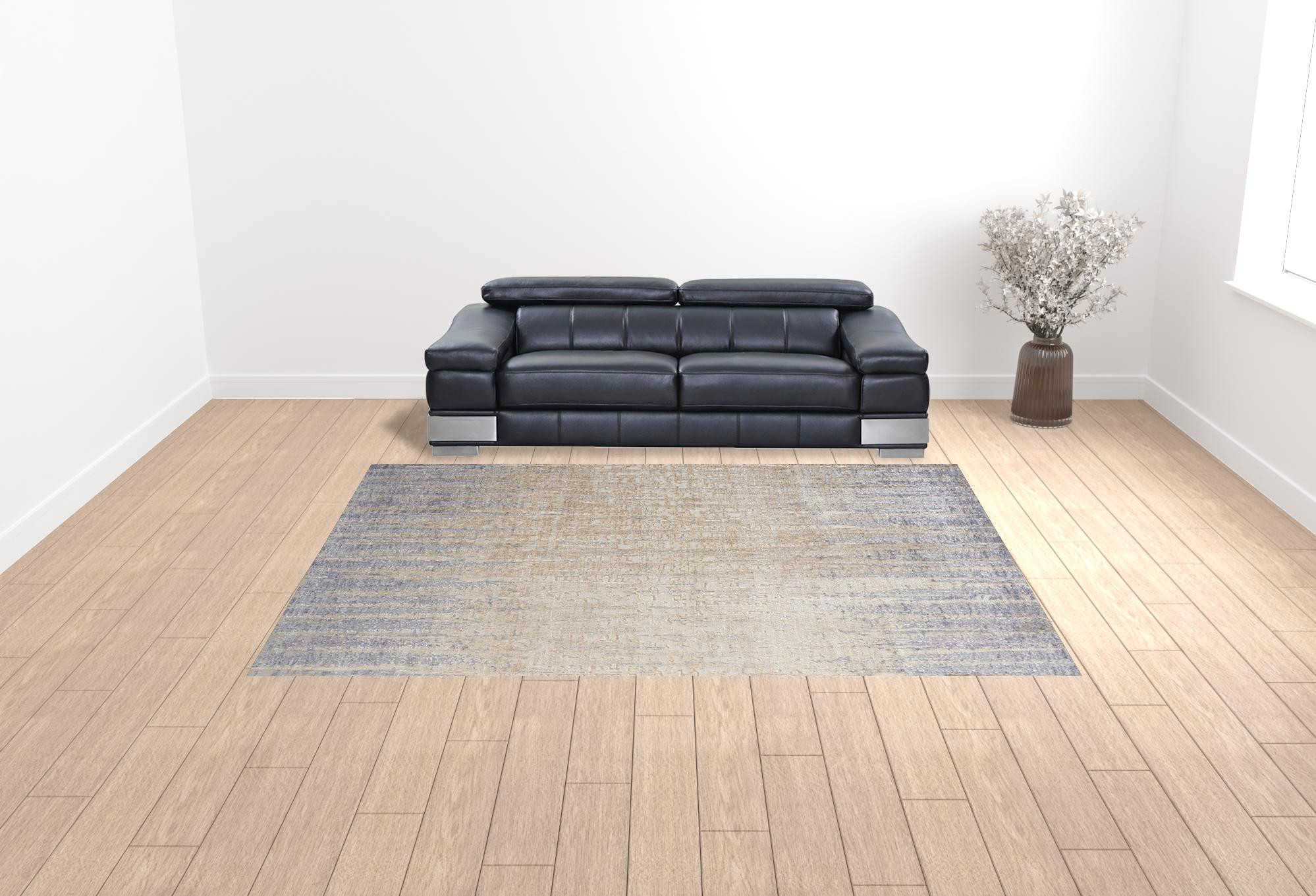 10" X 13" Tan Brown And Blue Abstract Power Loom Distressed Area Rug