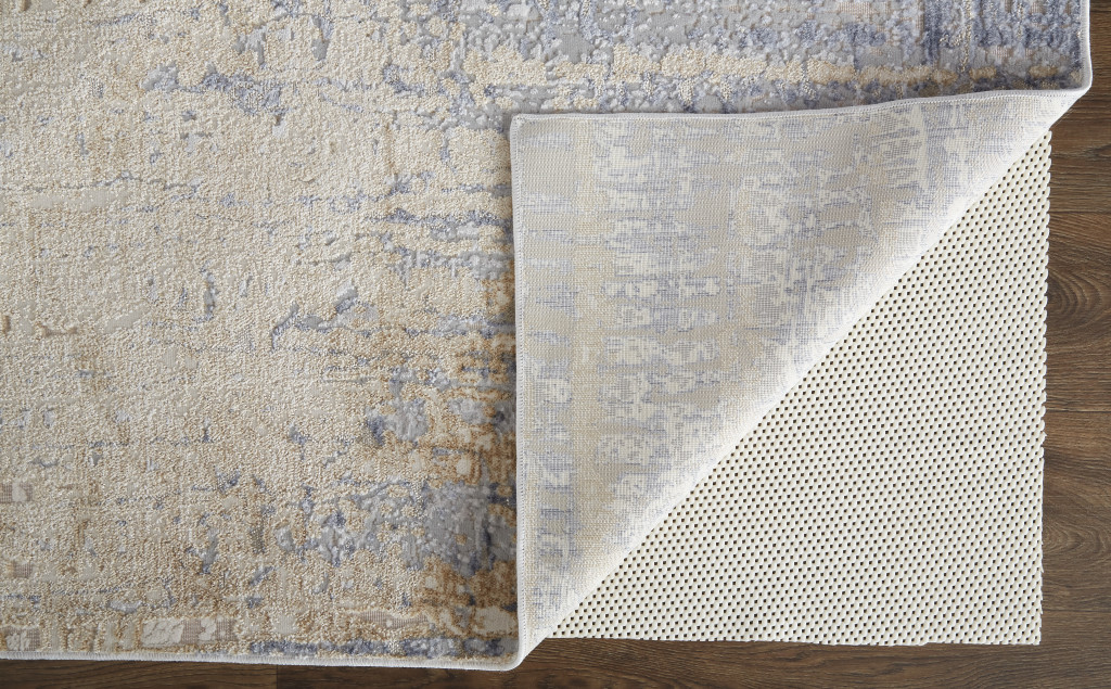 10" X 13" Tan Brown And Blue Abstract Power Loom Distressed Area Rug