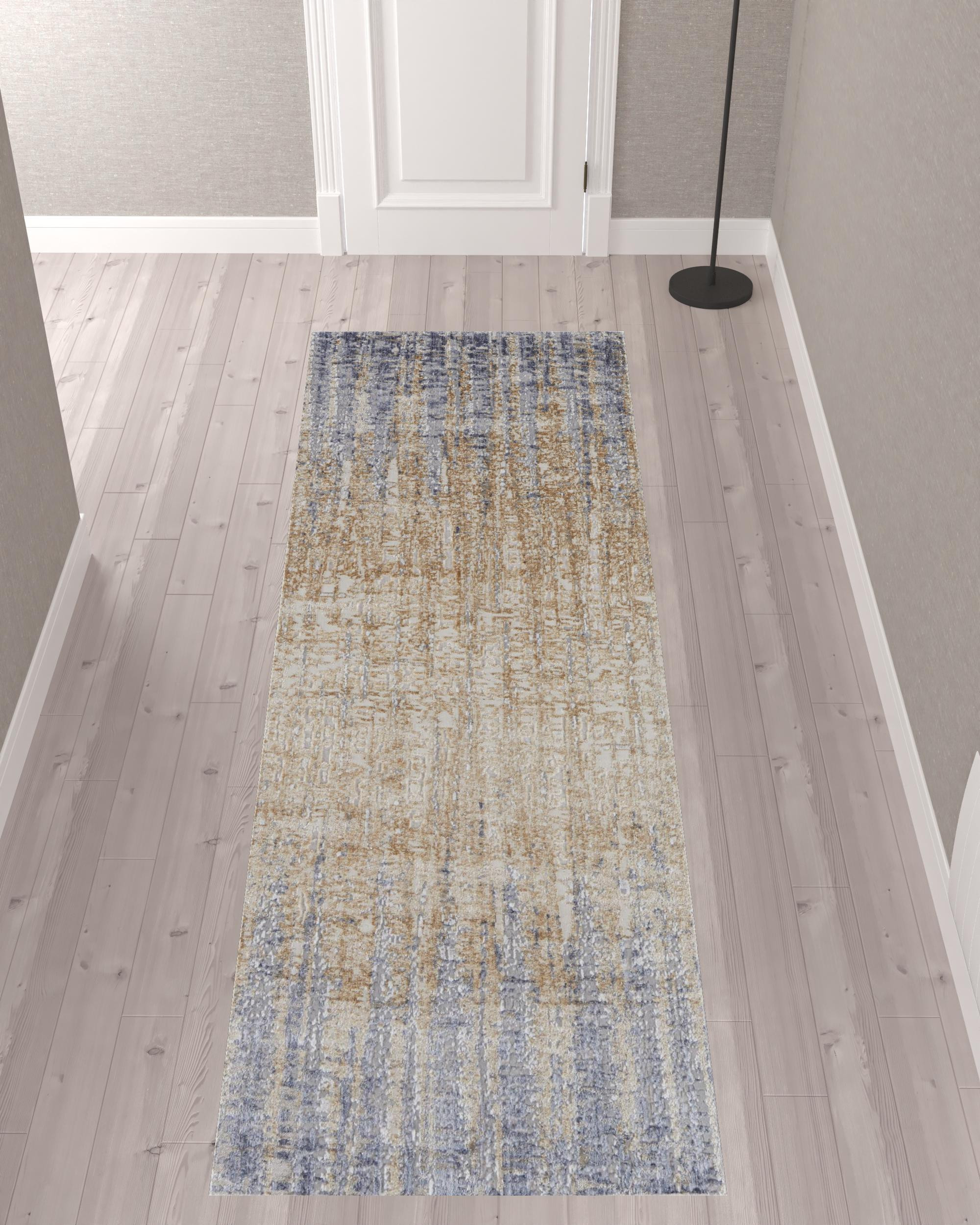 10" Tan and Brown Abstract Power Loom Distressed Non Skid Runner Rug